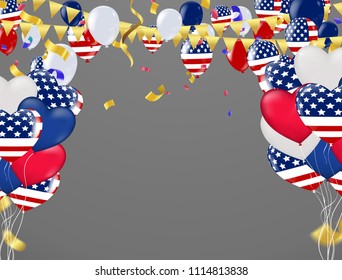 USA Independence day poster with Balloons Flag USA . illustration blue background