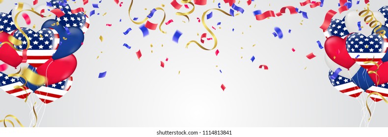 USA Independence day poster with Balloons Flag USA . illustration blue background