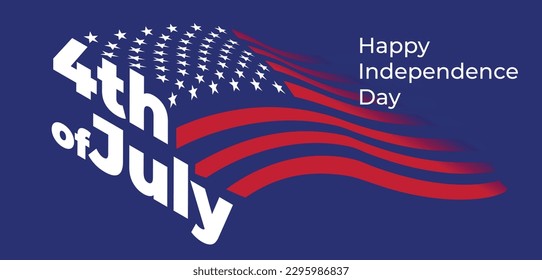USA Independence Day poster, card or flyer design. A huge evolving flag and 3D letters. Vector flat illustration