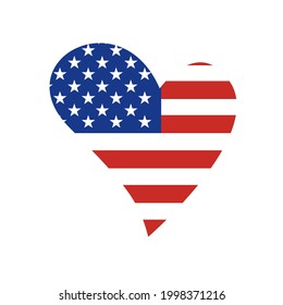 USA independence day poster. Colorful heart in the colors of american flag  isolated on white background. Vector flat illustration. Design for banner, poster, greeting card, flyer