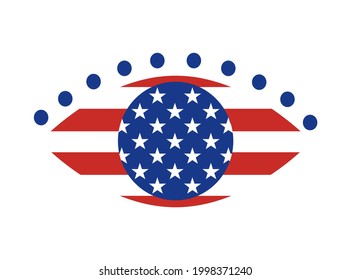 USA independence day poster. Colorful eye in the colors of USA flag  isolated on white background. Vector flat illustration. Design for banner, poster, greeting card, flyer