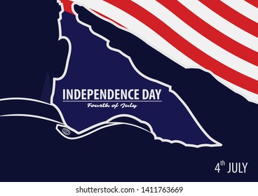 USA Independence day poster template. US Army soldiers saluting on american flag background. Vector illustration.