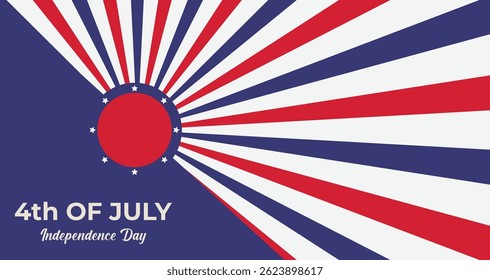 Dia da Independência dos Estados Unidos, retro sol explosão vintage vetor de fundo.