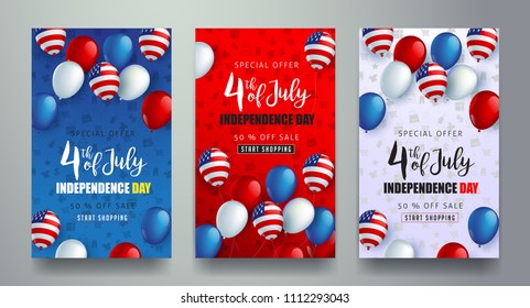 USA independence day sale promotion advertising banner template decor with American flag balloons design.4th of July celebration poster template.voucher discount.Vector illustration .