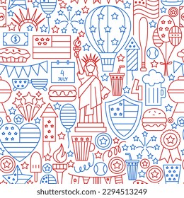 USA Independence Day Seamless Pattern. Vector Illustration of Celebration 4 July Holiday. Background.