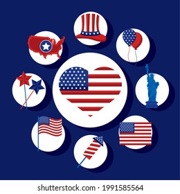 usa independence day set icons