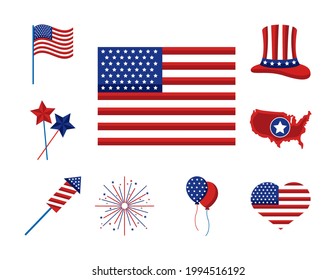 usa independence day set nine icons