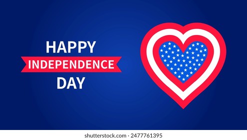 USA Independence Day simple banner. For 4th July greeting Background. Decorative elements. Heart symbol of American patriotism. Vector flat illustration.