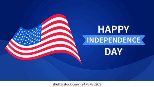 USA Independence Day simple banner. For 4th July greeting blue Background. American flag. Symbol of American patriotism. Vector flat illustration.