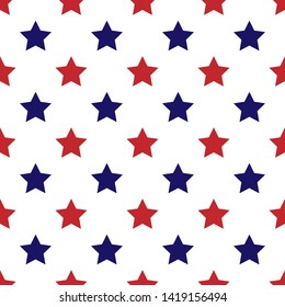 USA independence day simple red and blue stars on a white background repeating pattern