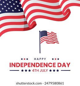 USA independence day, simple typography, USA flag, 4th of July, greeting card, vector illustration.