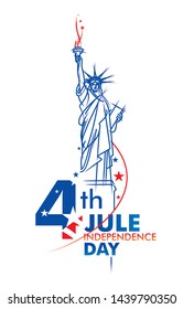 USA Independence Day/ Statue of Liberty line art design