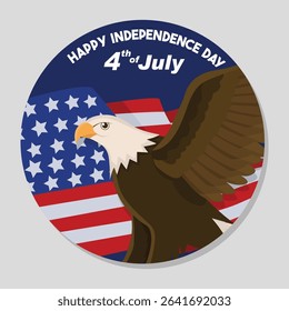 USA Independence Day sticker with bald eagle and America flag, perfect for 4th of July celebration and patriotic holiday decorations and greeting cards