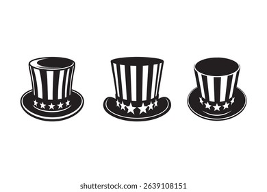 USA Independence Day Symbol – Black and White Patriotic Top Hats Collection