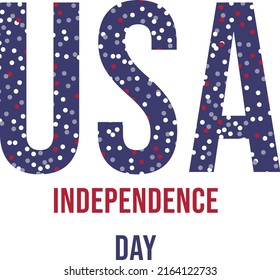 USA independence day text isolated vector,topping dots pattern, national flag colors