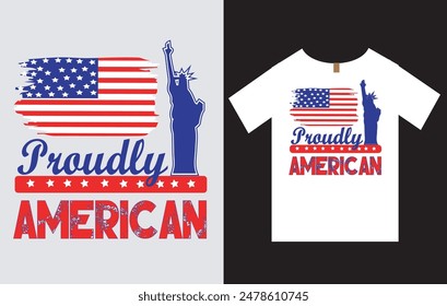 USA Independence Day T-Shirt Design Vector File, 4th Of July T-Shirt Design. 4th of July felicitation greeting cards with waving American national flag on blue background.