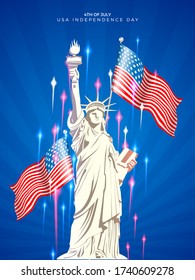 USA Independence Day Vector Background. 4th of July. Liberty of statue with American Flag. for banner, poster, advertisement, promotion, voucher, brochure, discount, sale, template
