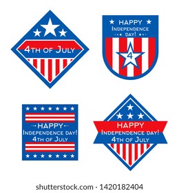 The USA Independence Day vector badges or labels design set. American independence day, 4th jule sticker emblem illustration