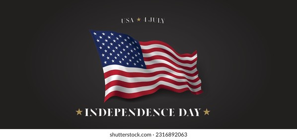 USA independence day vector banner, greeting card. United States of America wavy flag in 4th of July patriotic holiday horizontal design with realistic flag