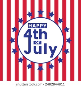 USA independence day vector poster banner design. 4th of July United States of America American country independence holiday template with flag red white stripes and typography for celebration