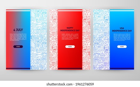 Diseño web del Día de la Independencia de Estados Unidos. Ilustración vectorial de los pósters de contorno.