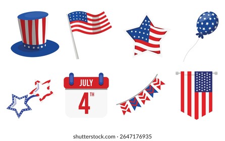 USA Independence Patriotic American Illustration and decorations for Fourth of July celebration