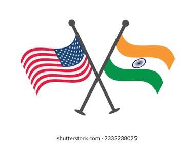 USA and India cross flag design. Illustration of crossed united state of American and Indian flags. Design element for poster, card, banner, background, sign.