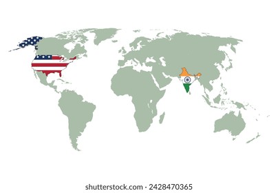 Estados Unidos y la India en el mapa mundial