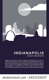 USA Indianapolis city minimalistic poster with skyline, cityscape retro vector illustration. US Indiana state abstract travel front cover, brochure, flyer, leaflet, flier, template, layout