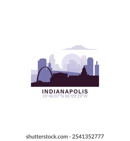 USA Indianapolis logo with skyline, cityscape retro vector icon. United States of America, Indiana city horizon, facade, travel logotype 