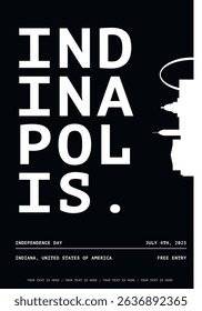 USA Indianapolis typography minimalist vector poster for event, national festival, independence day, holiday layout. Brochure, leaflet, flyer, presentation image template for America, Indiana