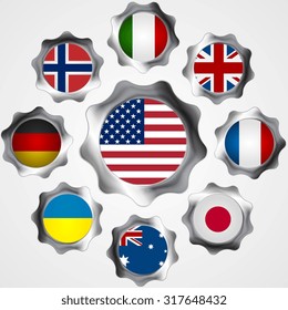 USA influence. Metal gears and flags. Vector background