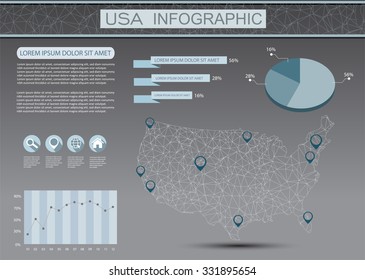 USA infographic template .United States geometric map with infographic elements.Vector illustration.