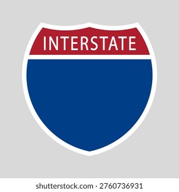 USA interstate road sign, blue red shield. Vector