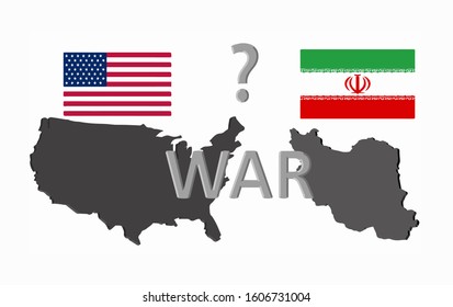 USA And Iran Flag With War Concept. Iran War With Map. Country Problem.