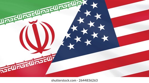 USA and Iran Flags Conflict Concept Illustration
