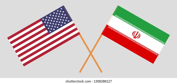 USA and Iran. The United States of America and Iranian flags. Official colors. Correct proportion. Vector illustration