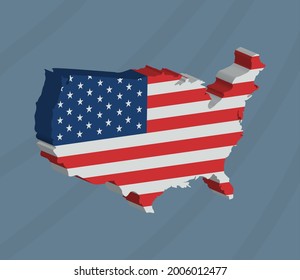 usa isometric map and flag geography icon