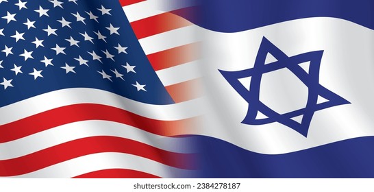 Banderas de Estados Unidos e Israel, ondeando lado a lado. Antecedentes de los vectores de la asociación entre los Estados Unidos e Israel.