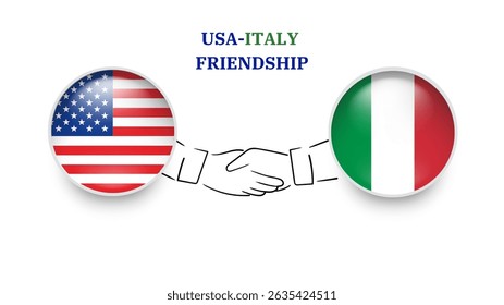 USA and italy flags in circle with shake hand. USA And italy friendship. USA And italy flags, isolated on white background. Vector illustrator