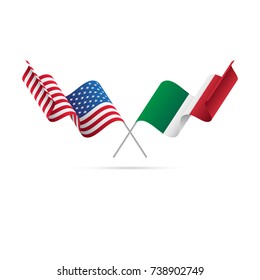 USA and Italy flags. Crossed flags. Vector illustration.