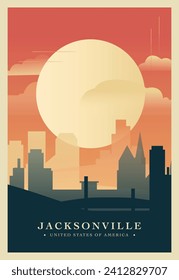 USA Jacksonville Stadt brutalismus Poster mit abstrakter Skyline, Stadtlandschaft Florida Staat Retro Vektorgrafik. US-Reiseführerabdeckung, Broschüre, Flyer, Broschüre, Packungsbeilage, Vorlage, Layoutbild