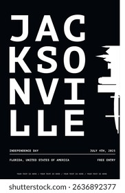 USA Jacksonville typography minimalist vector poster for event, national festival, independence day, holiday layout. Brochure, leaflet, flyer, presentation image template for America, Florida