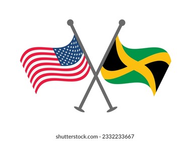 USA and Jamaica cross flag design. Illustration of crossed united state of American and Jamaican flags. Design element for poster, card, banner, background, sign.