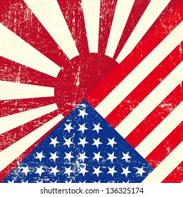 USA And Japan War Grunge Flag.