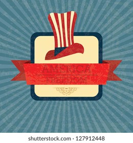 Usa label, with commemorative hat (America freedom) on vintage background. Vector Illustration