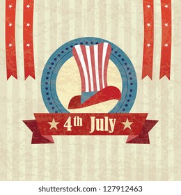 Usa label, with commemorative hat on vintage background. Vector Illustration