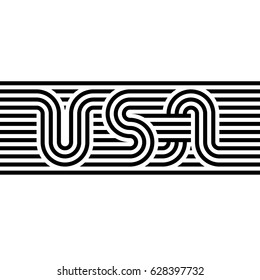 USA label. Striped design element. Symbol of United States of America. Simple flat vector illustration in black on white background.