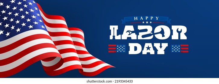 USA Labor Day Banner and poster template.USA labor day celebration with american flag on blue background.Sale promotion advertising banner template for USA Labor Day Brochures,Poster or Banner.