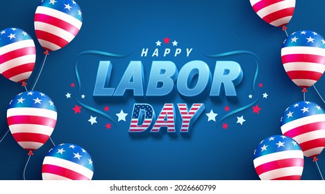 USA Labor Day Banner template.USA labor day celebration with american balloon flag on blue background.Sale promotion advertising banner for USA Labor Day Brochures or Poster.